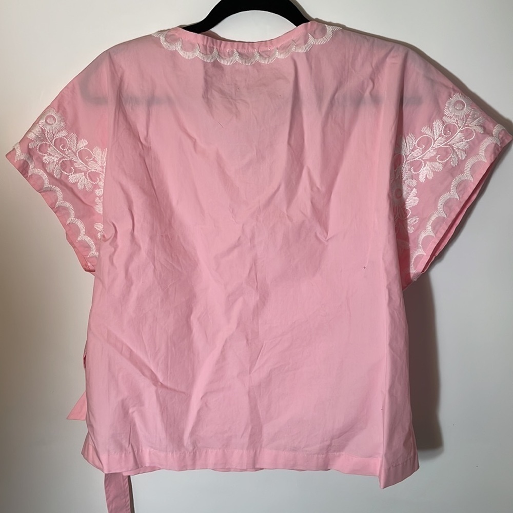 Madewell XL Embroidered Side-Tie Wrap Top blouse pink - Picture 9 of 10